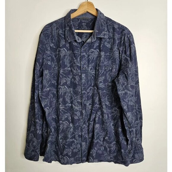 1901 Tropical Denim Look Blue Button Down Shirt Mens Size XL - Picture 1 of 6